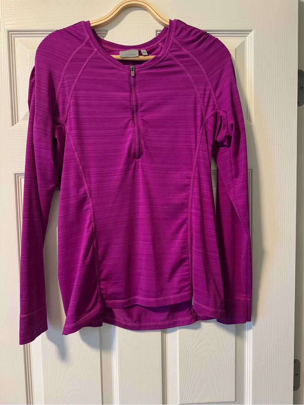 Athleta Purple 1/4 Zip Pullover Long Sleeve with Sleeve Pocket - Large